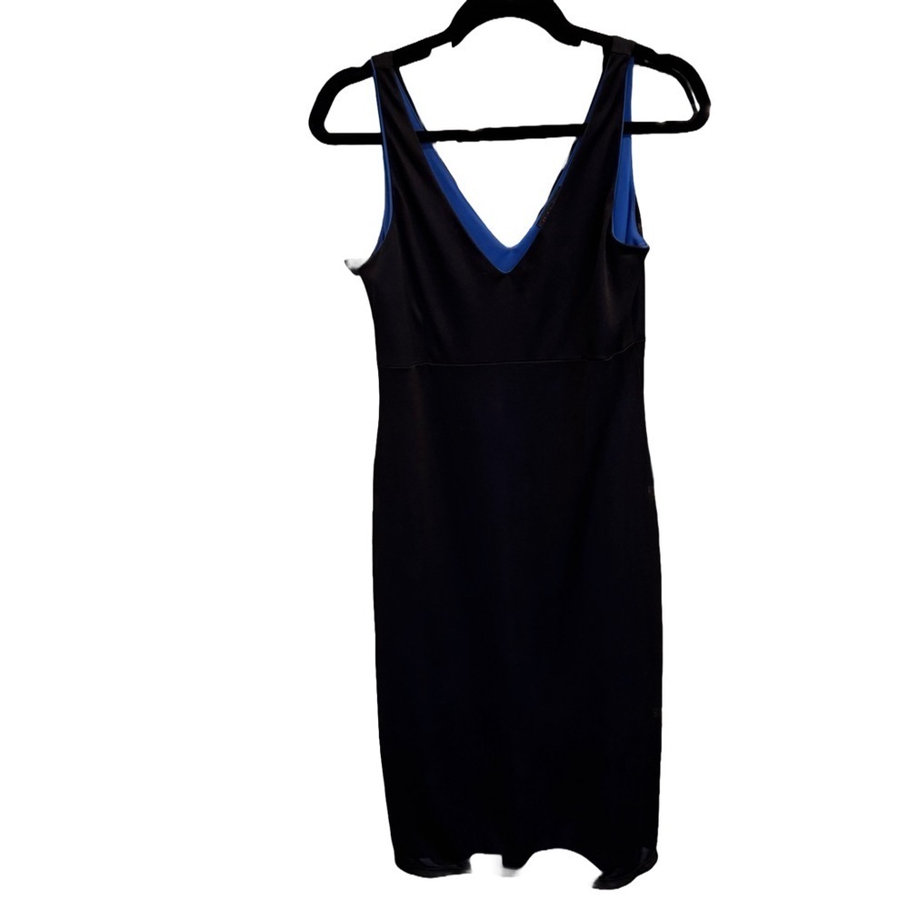 Ralph Lauren Women’s Black W/Royal Blue Dress  Sleeveless, Knee Length Sz M